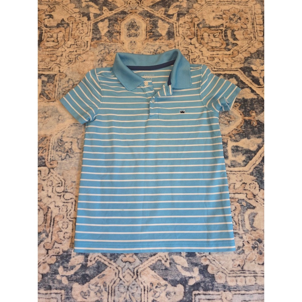 Crown & Ivy Size 5 Short Sleeve Blue White Striped Athletic Button Up Polo Shirt